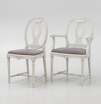 Stolar samt karmstolar, 8st (6 + 2), Gustaviansk stil, 1900-talets andra hälft.