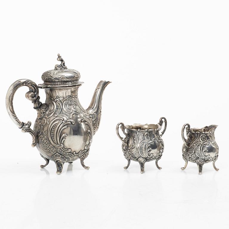 A three-piece rococo-style silver coffee service, GEWE, Malmö, 1955.