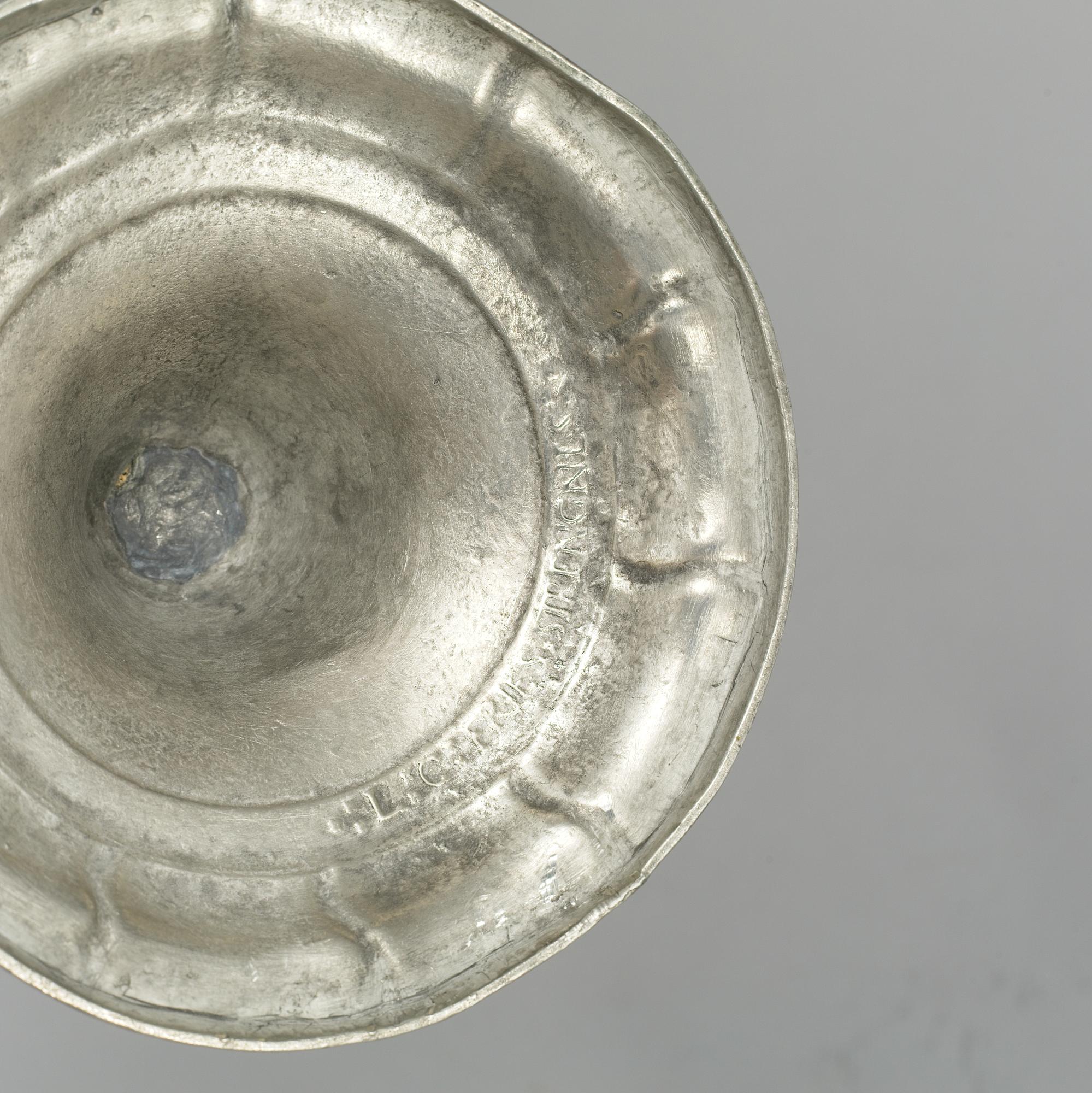 A pair of pewter candlesticks, Lars Claesson Fries, Strängnäs (1760-90).