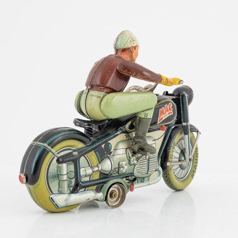 A tin motorcycle, 'Mac 700' from Arnold, Germany, around mid 20th Century.