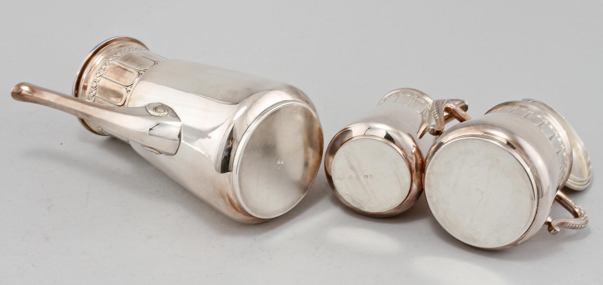KAFFESERVIS, 3 delar, Wurttembergische Metallwarenfabrik, WMF, omkring 1910.