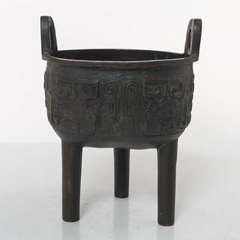 A Chinese tripod bronze censer, Ming style, Qing dynasty (1644-1912).