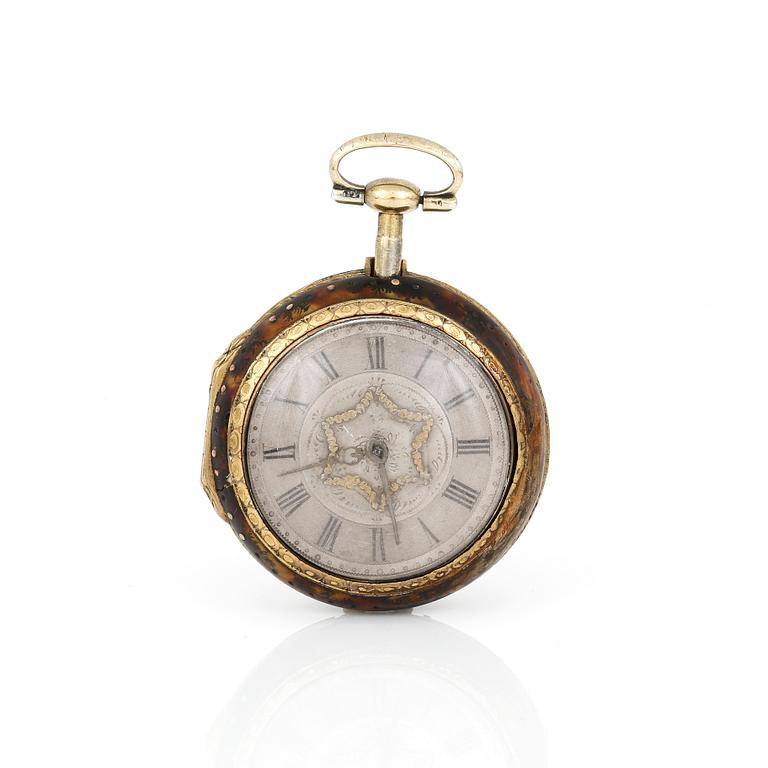SPINDELUR, förgyllt, urverket märkt Thomas Grant, London. 1700-tal.