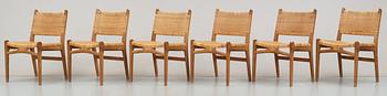 A set of six Hans J Wegner oak chairs by Carl Hansen & Son, Denmark.
