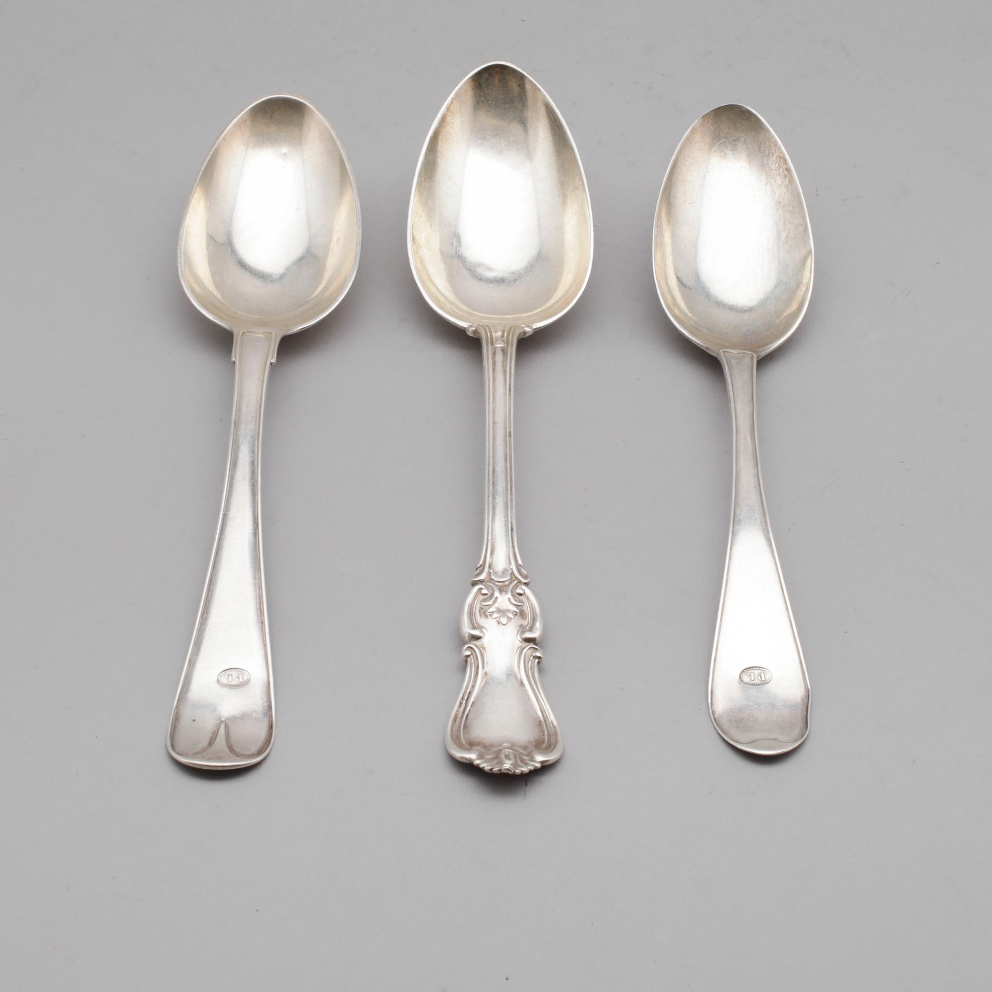 MATSKEDAR, 3 st, silver, olika, svenska stämplar, 1800-tal. Vikt ca 193 gram.
