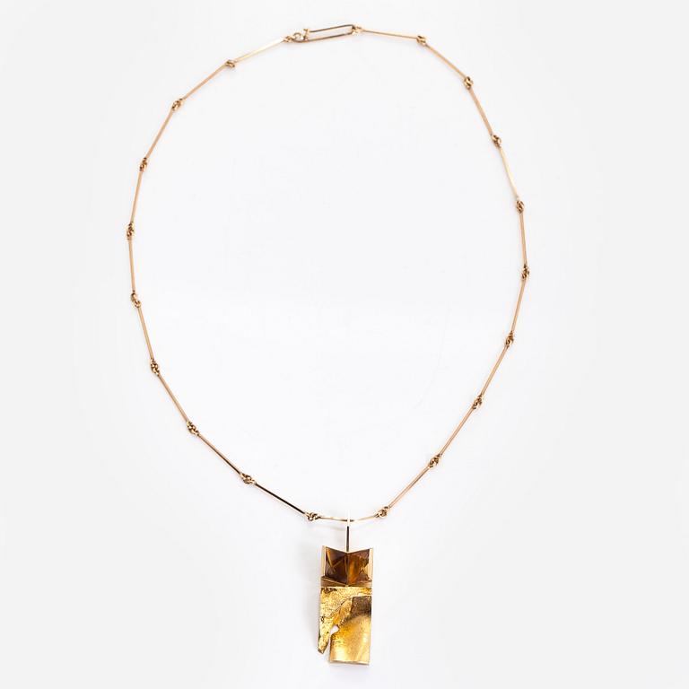 Björn Weckström, necklace, "Narcissos", 14K gold, rock crystal and smoky quartz. Lapponia 1968.