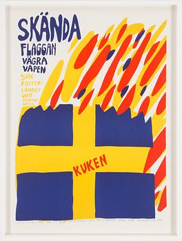 CARL JOHAN DE GEER, "Skända flaggan" färgserigrafi, signerad och numrerad 61/90. Daterad 2010.