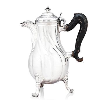 183. A Belgian 18th century silver coffee-pot, unidentified makers mark, Mons after 1766.