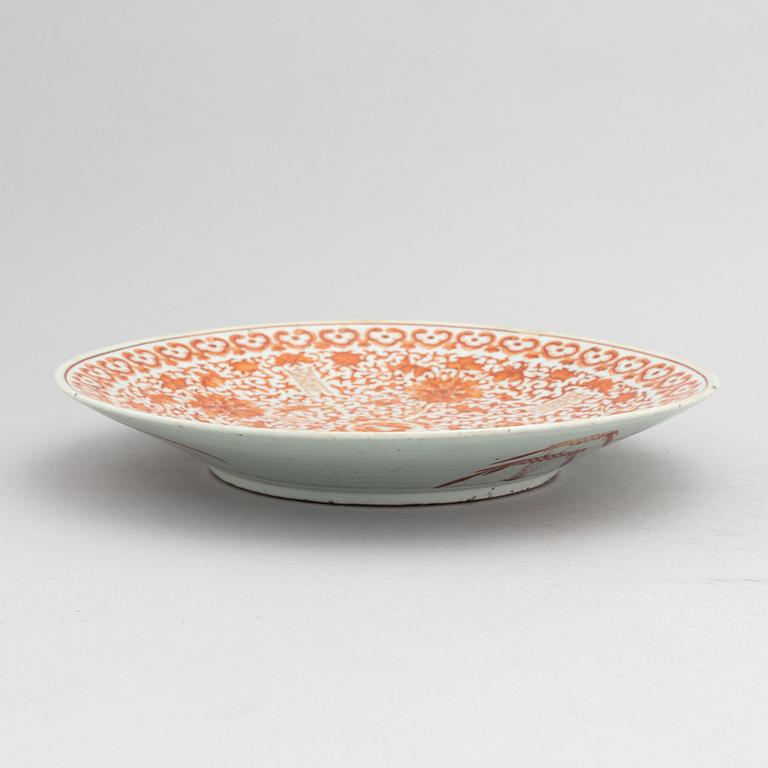 A Chinese iron red dish, Qing dynasty, late 19th century.