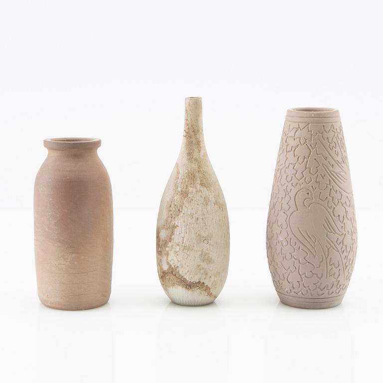 Gunnar Nylund, vases 3 pcs. Nymölle and possibly his own workshop, second half of the 20th century.