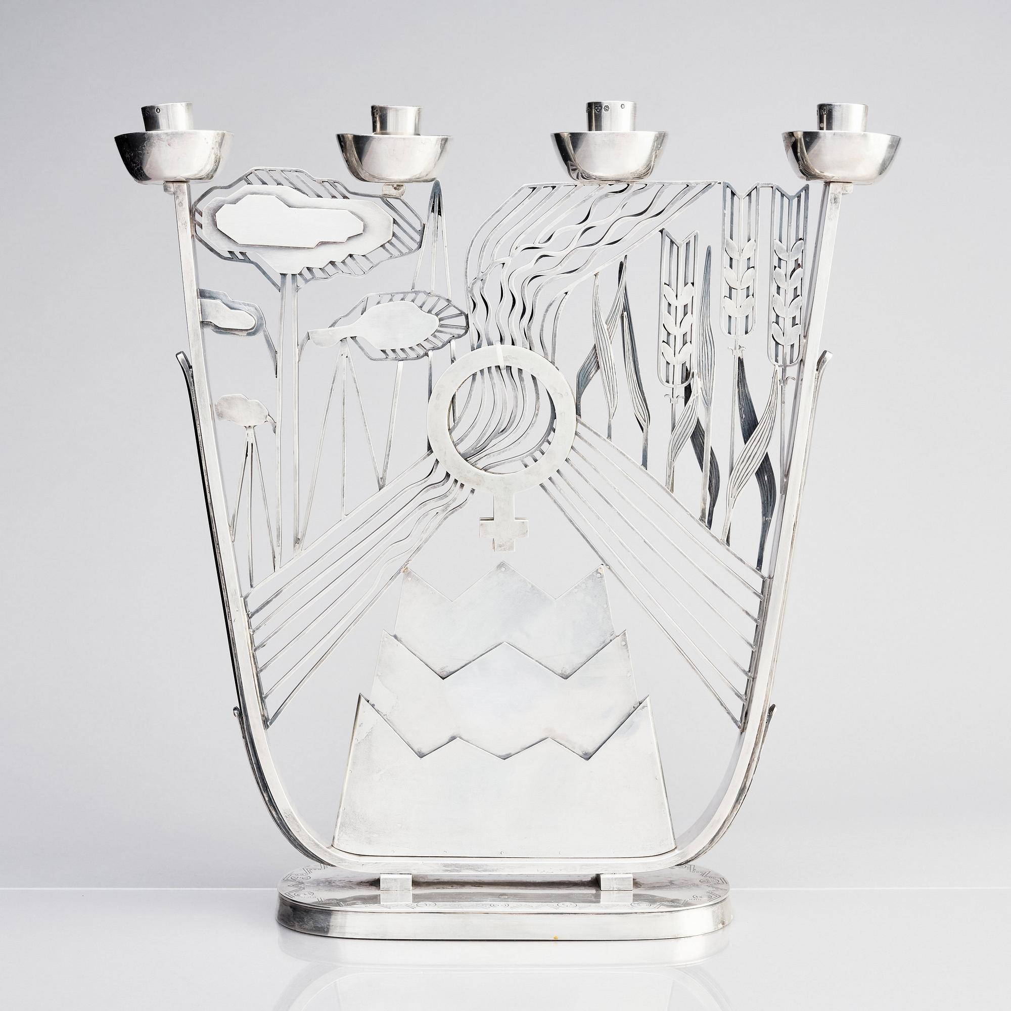 Per Sköld, a four light silver candelabrum, Samuelssons Silversmedja, Stockholm 1948, executed with silver from Falun.