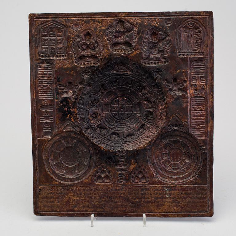 A Nepalese/Tibetan copper alloy relief panel, 19th century.