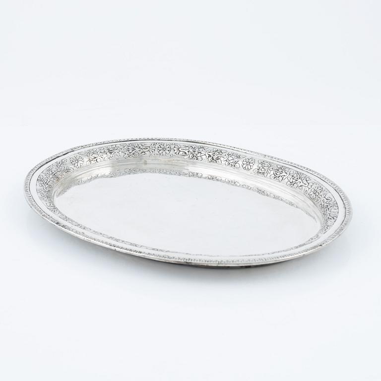 A silver tray, pseudo marks, possibly Hanau, late 19th century.