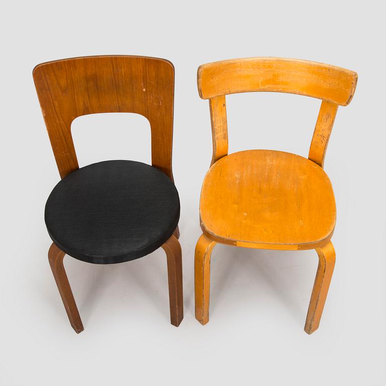Alvar Aalto, stolar, 2 st, modell 66 och 69,  Artek 1900-talets mitt.
