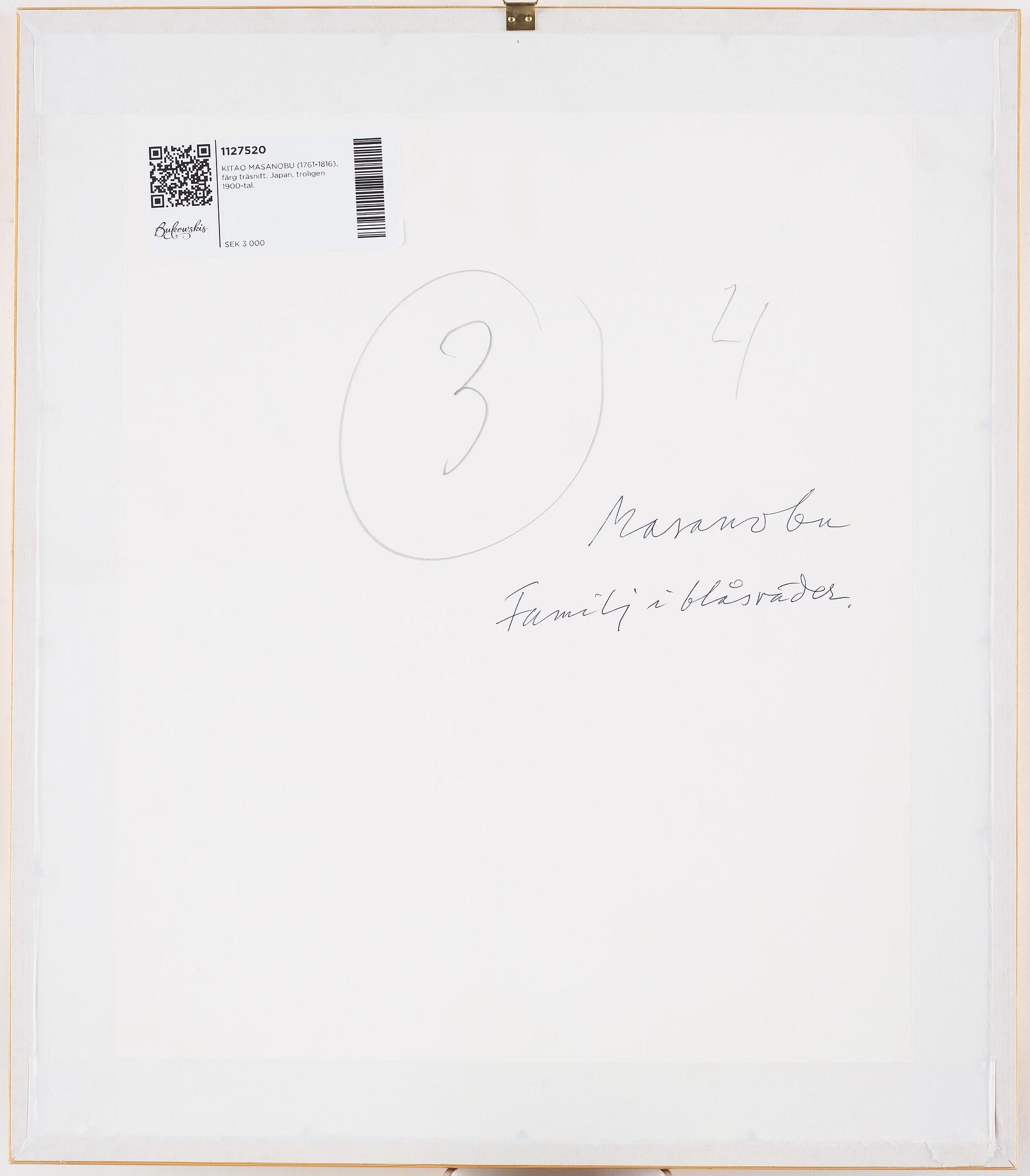 KITAO MASANOBU (1761-1816), efter, color woodblock print, Japan, presumably 20th century.