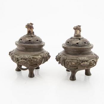 Rökelsekar ett par Kina 1900-talets början brons.