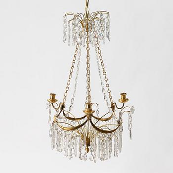 Ljuskrona, för fyra ljus, Stockholmsarbete, 1700-talets slut, Sengustaviansk.