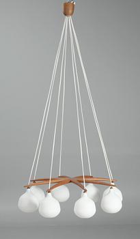 TAKLAMPA, 1950-tal. Teak och glas. H ca155.