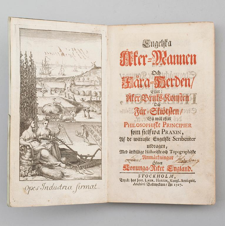 BOK: Engelska åker-mannen och fåra-herden, tryckt hos Joh Laur Horrn, Stockholm 1727.
