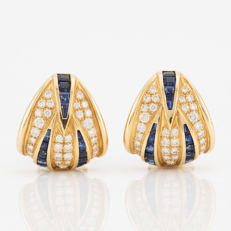 W.A. Bolin a pair of earrings, clip-on with posts, set with square-cut sapphires and brilliant-cut diamonds.