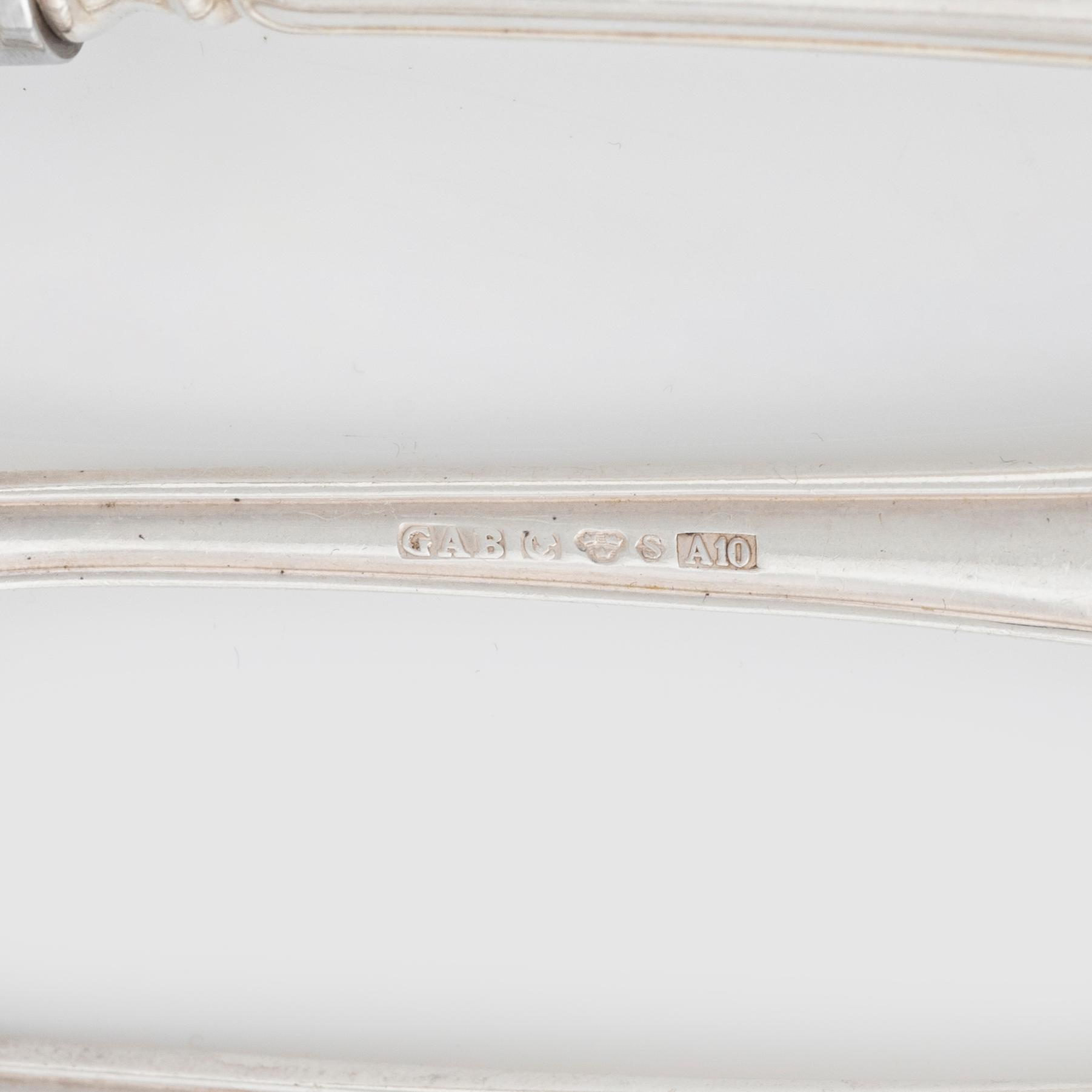 Bestickservis, 55 delar, silver, "Svensk rund", GAB, Eskilstuna, 1974-1980.