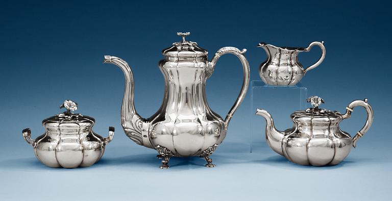 A RUSSIAN PARCEL-GILT COFFEE- AND TEA-SERVICE, marked Adolf Sper, S:t Petersburg 1847 and Carl Siewers, S:t Petersburg 1858.