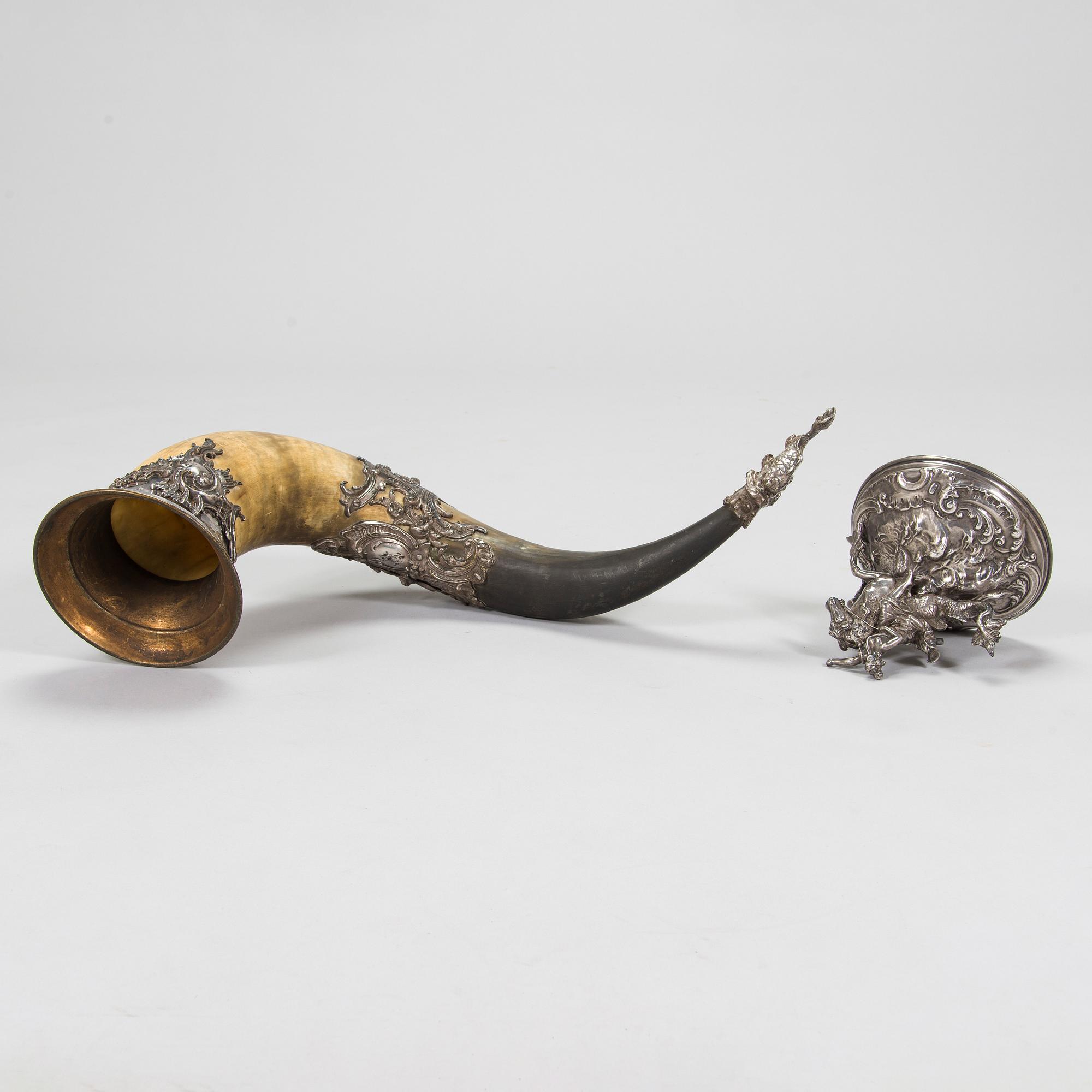 Silver-plated horn decoration, the end of 19th century. Height 93 cm.