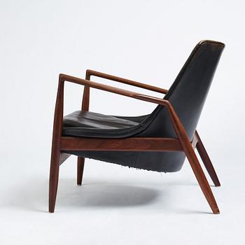 Ib Kofod Larsen, a black leather "Sälen" easy chair, Olof Perssons Fåtöljindustri (OPE), Sweden, 1950-60's.