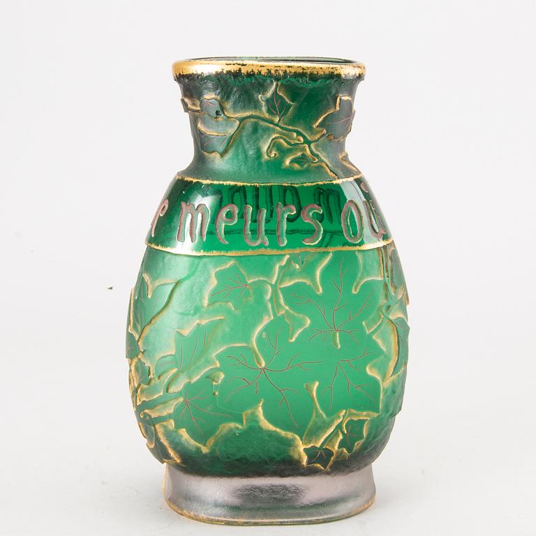 A Daum Frères etched and cut glass vase, decorated in red and gold, Nancy, France 1892.
