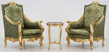 FÅTÖLJER, ett par och BORD, rokokostil, 1900/2000-tal.