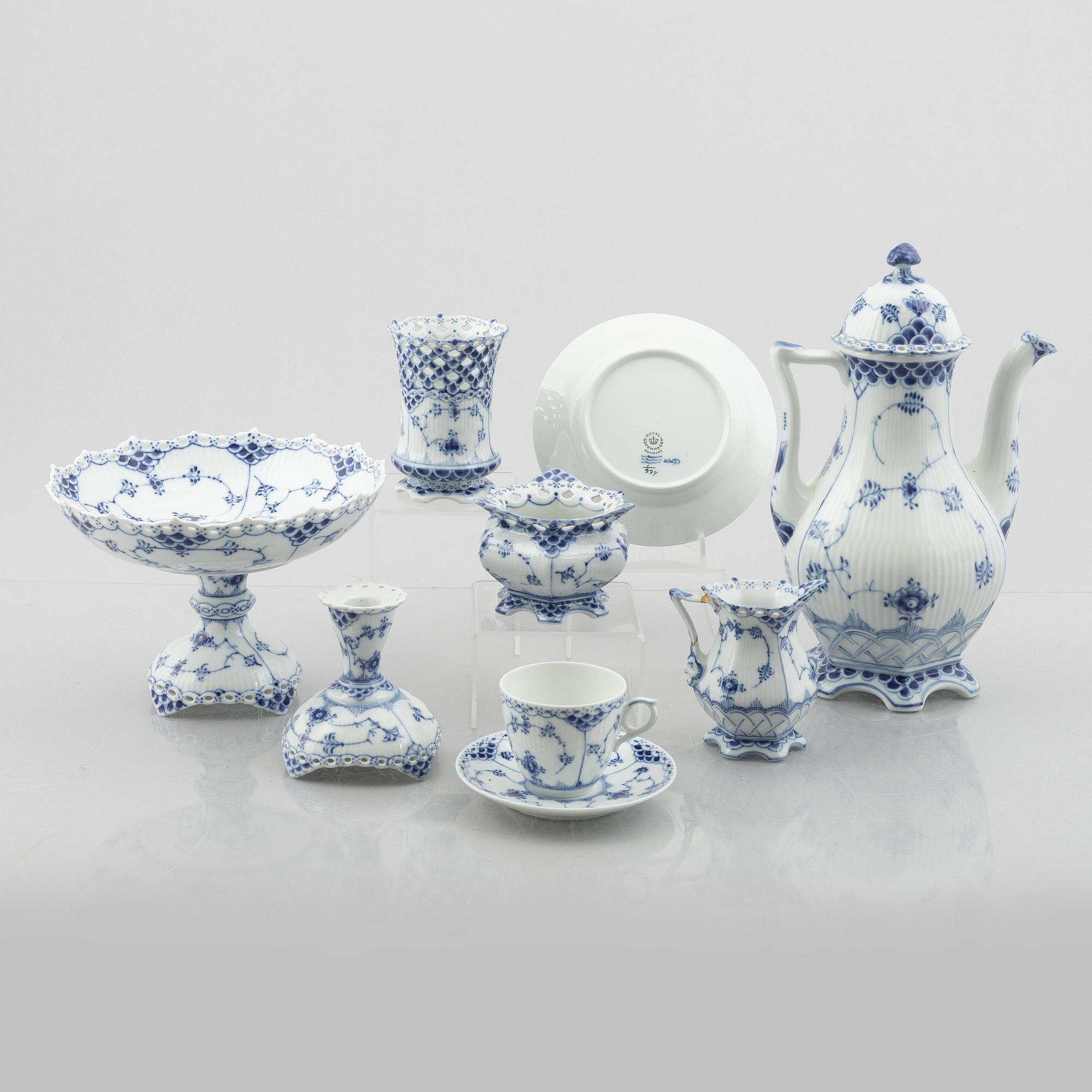 A 30-piece porcelain "Blue fluted", half and full lace coffee service, Royal Copenhagen, Denmark.
