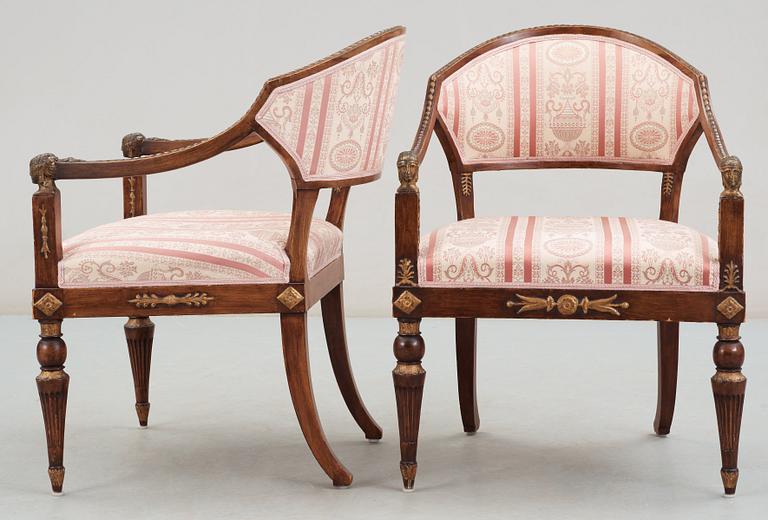 A pair of late Gustavian armchairs in the manner of E. Ståhl.