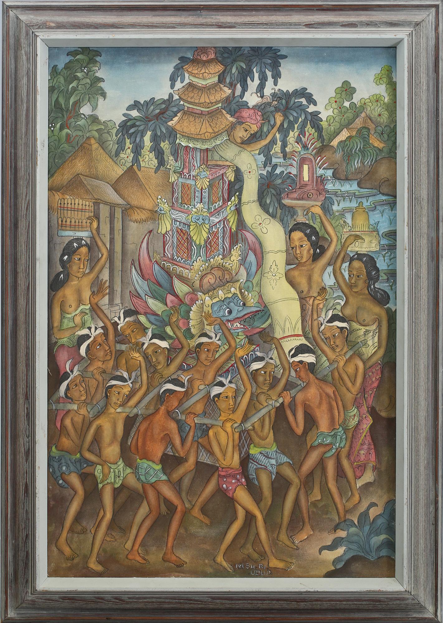 OKÄND KONSTNÄR, gouache, signerad "IKI Su-Re (?), UBUD, "Indonesien, 1900-tal.