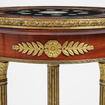 An Empire-style mahogany table with a pietre dure, micromosaic and specimen marble top, mid 19th century.
