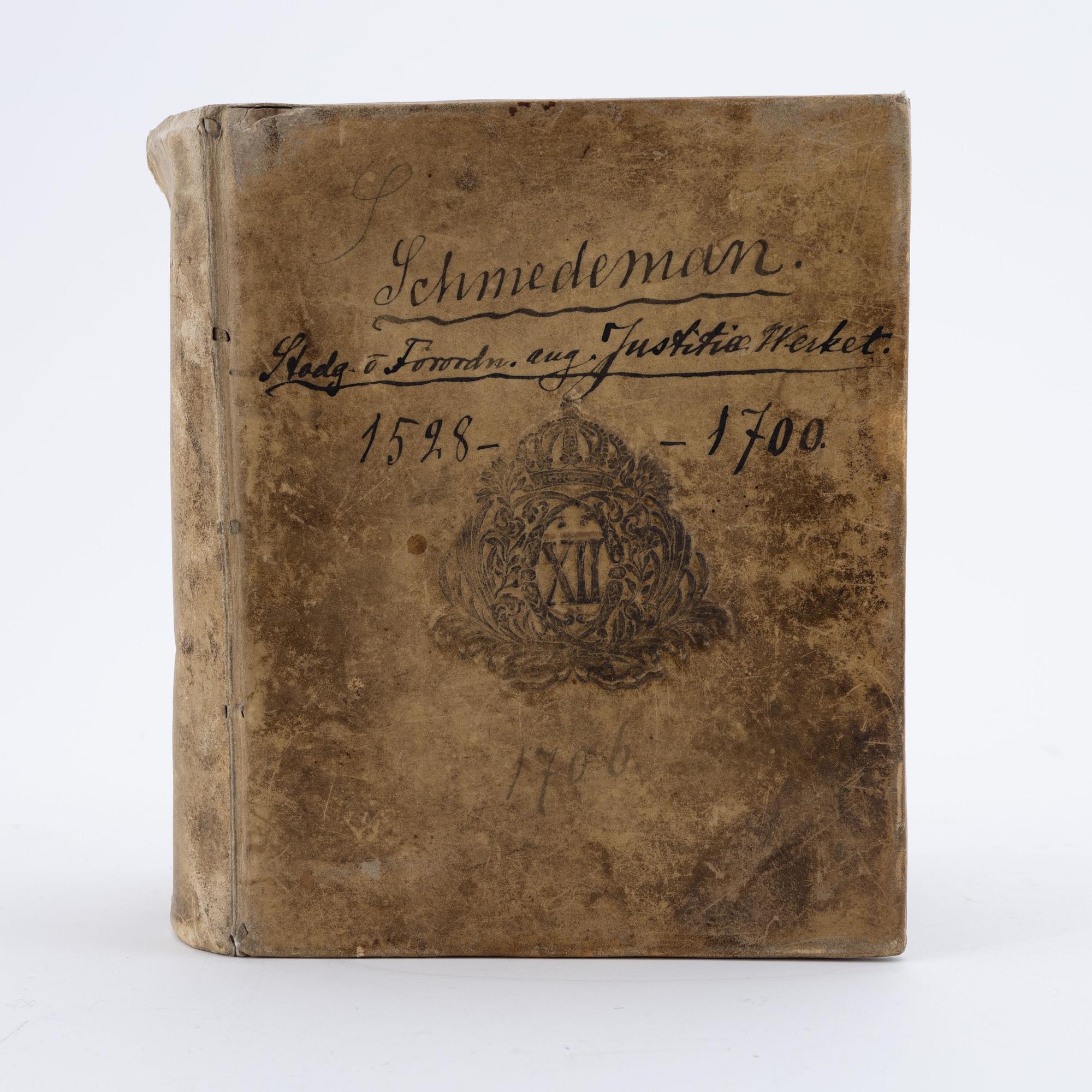 Bokband med Karl XII:s chiffer, 1706.
