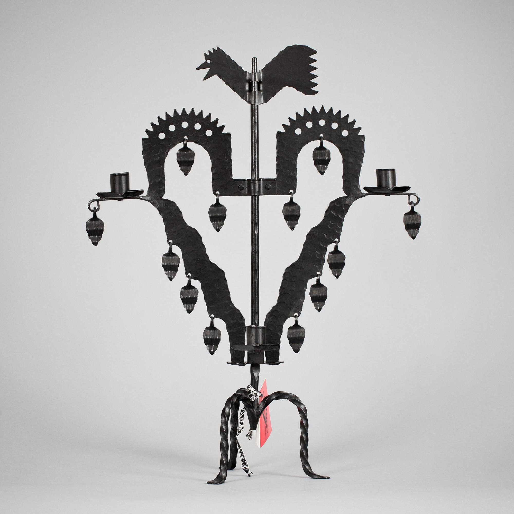 KANDELABER, smidesjärn, allmogestil, s.k Tuppstake, 1900-talets slut.