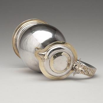 Didrik Hansson Hysing, vinkanna, silver, (verksam i Stockholm 1676-1701). Barock.