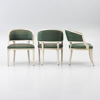 Three late-Gustavian style armchairs, late 20th Century.