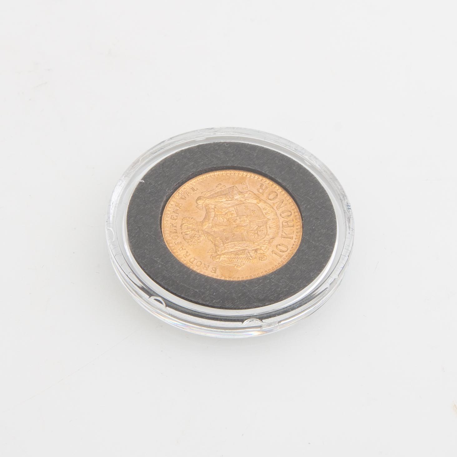 Guldmynt Sverige, Oscar II 10 kr, 1883, felpräglat.