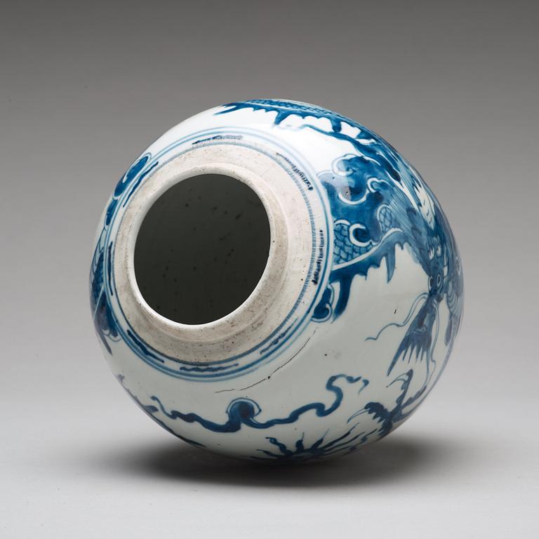 A blue and white dragon jar, Qing dynasty, 18th Century.