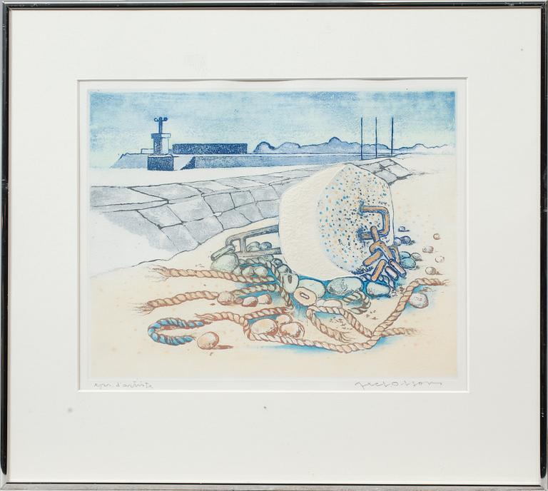 AXEL OLSON, färgetsning, épreuve d'artiste, signerad.