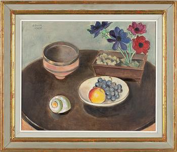 Einar Jolin, Fruktfat med skål, snäcka och röda blomster.