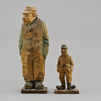 FIGURER, 2 st, trä, Carl Johan Trygg samt Olof Trygg, sign och dat 1923.