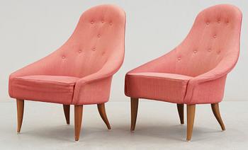 FÅTÖLJER, ett par, "Liten Eva" ur Paradiset, Kerstin Hörlin-Holmquist, Triva-serien, Nordiska Kompaniet, formgiven 1958.