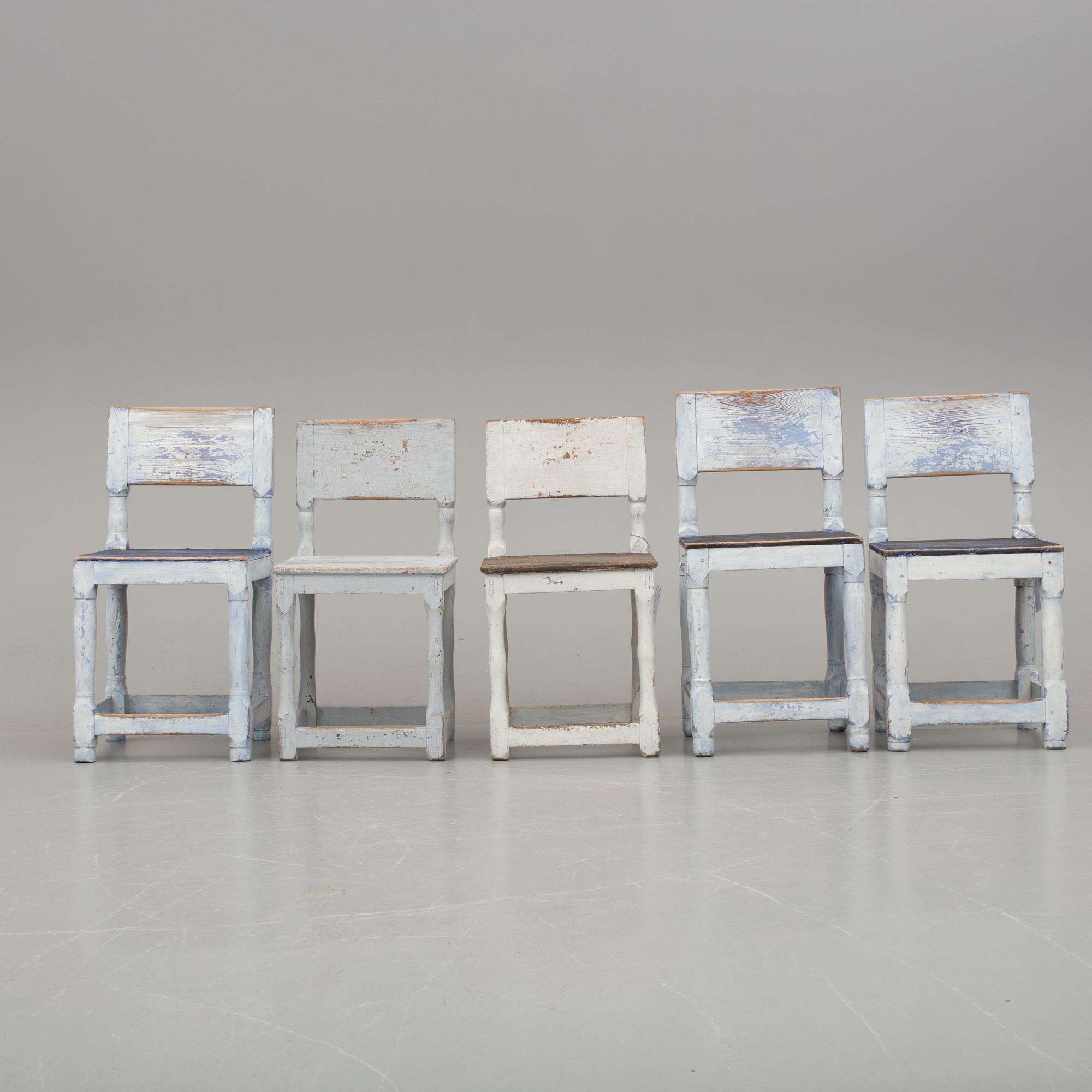 STOLAR, 5 stycken, provinsarbeten i barock, 1700-/1800-tal.