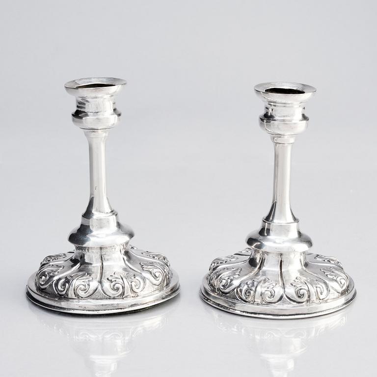 A pair of Swedish 19th century silver candlesticks, undistinct mark, possibly Olof Pehr Hallberg, Norrköping (1832-1862).