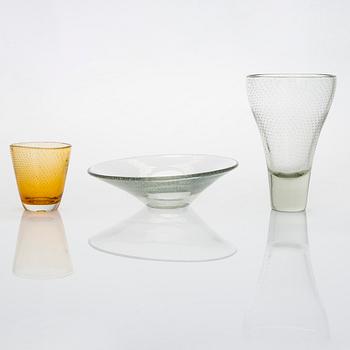 Gunnel Nyman, art glass, 3 pcs. Signed G.Nyman, Nuutajärvi/Notsjö.