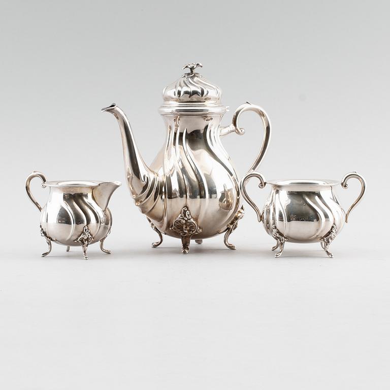 KAFFESERVIS, 3 delar, silver, Danmark 1950. Vikt ca 1017 gram.