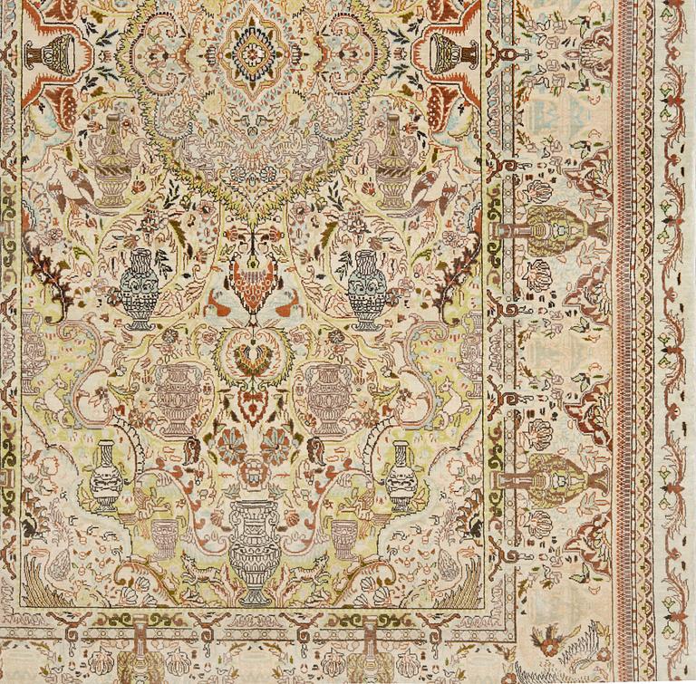 A pictorial oriental silk rug ca 158 x 90 cm.