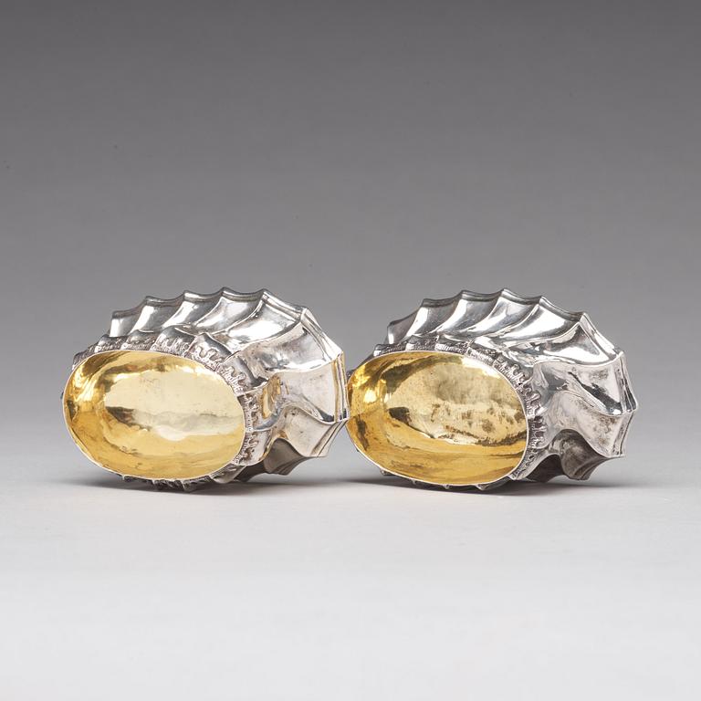 A pair of Swedish 18th century parcel-gilt silver salt cellars, mark of Olof Löfvander, Luleå 1783.